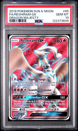 2018 POKEMON SUN & MOON DRAGON MAJESTY #65 FULL ART/RESHIRAM GX PSA 10 - Image 1