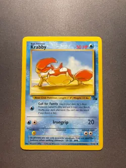 Pokemon TCG Krabby Fossil 51/62 Unlimited 1999-2000 Wizards Base Set - Image 1