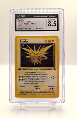 1999 Pokemon Fossil Zapdos 1st Edition Holo Card 15/62 CGC 8.5! NICE! - Image 1