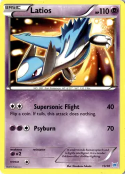 2015 Pokemon XY Trainer Kit Latios 13/30 Rare Non-Holo Deck Card Psychic 110HP - Image 1