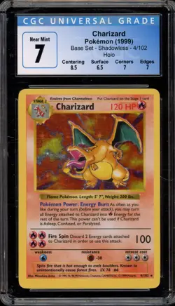 Pokemon Charizard Base Set Shadowless Holo Rare #4 CGC 7 - Image 1