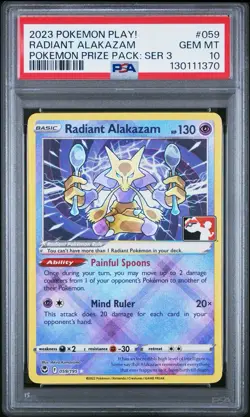 2023 POKEMON PLAY! POKEMON PRIZE PACK: SER 3 #059 RADIANT ALAKAZAM PSA 10 - Image 1