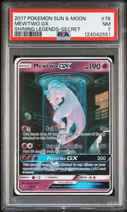 2017 POKEMON SUN & MOON SHINING LEGENDS SECRET #78 MEWTWO GX PSA 7 - Image 1