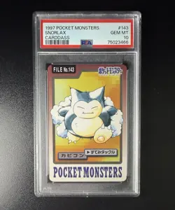 1997 POCKET MONSTERS SNORLAX CARDDASS #143 GEM MINT 10 POKEMON JAPANESE CARD - Image 1