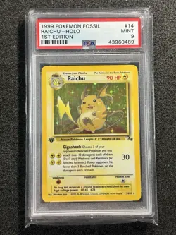 Pokemon TCG Raichu 14/62 1st Edition Fossil Set WOTC Vintage Holo Rare PSA 9 - Image 1