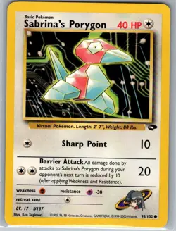 Sabrina's Porygon 98/132 Non Holo Gym Challenge - Pokemon Card - NM - Image 1