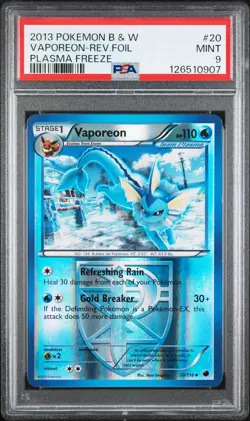 2013 POKEMON B&W PLASMA FREEZE #20 VAPOREON-REVERSE FOIL PSA 9 - Image 1