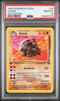 1999 Pokemon Fossil #36 Golem 1st Edition PSA 10 GEM MINT - Image 1