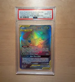 PSA 10 VENUSAUR & SNIVY GX 249 COSMIC ECLIPSE SECRET RAINBOW POKEMON - Image 1