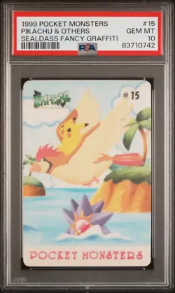 1999 POCKET MONSTERS SEALDASS FANCY GRAFFITI #15 PIKACHU & OTHERS PSA 10 - Image 1