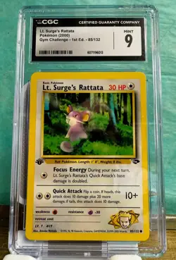 Lt. Surge's Rattata Pokemon (2000) Gym Challenge - 1st Ed. Grade CGC 9 MINT - Image 1