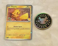 Pikachu 051/162 Pokemon Stamped Promo Day 2026 & Coin - Image 1