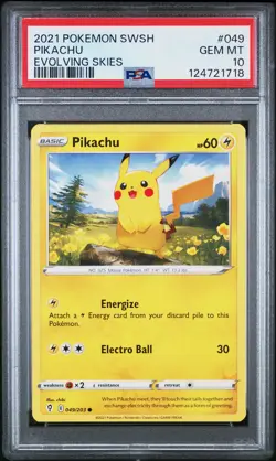 2021 POKEMON SWORD & SHIELD EVOLVING SKIES #049 PIKACHU PSA 10 - Image 1