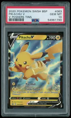 Pikachu V #063 Pokemon 2020 SWSH Black Star Promo V Powers Tins - PSA 10 GEM MT - Image 1