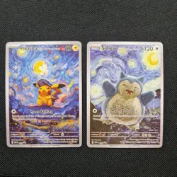 Pikachu & Snorlax with The Starry Night 'CUSTOM MADE' Van Gogh Promo Card Bundle - Image 1