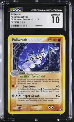 CGC 10 GEM MINT Poliwrath EX Unseen Forces 11/115 Reverse Holo STAMPED Pokemon - Image 1
