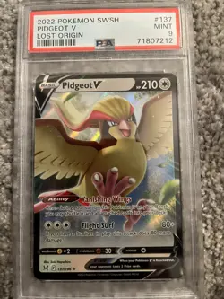 2022 Pokemon SWSH #137 Pidgeot V Lost Origins PSA Mint 9 - Image 1