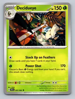 Decidueye Uncommon SV: Shrouded Fable #005/064 tcg Pokemon Card NM - Image 1