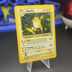 Pokemon Raichu Holo Rare Card 16/130 Base Set 2 WOTC NM-MINT SWIRL - Image 3