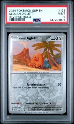 2024 POKEMON SSP EN-SURGING SPARKS REVERSE HOLO #122 ALOLAN DIGLETT PSA 9 - Image 1