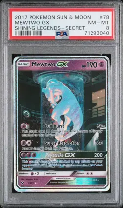 2017 POKEMON SUN & MOON SHINING LEGENDS SECRET #78 MEWTWO GX PSA 8 - Image 1