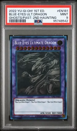 YUGIOH BLUE-EYES ULTIMATE DRAGON Ghost Rare Holo GFP2-EN181 PSA 9 MINT - Image 1