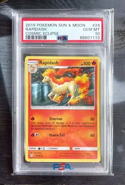 Pokemon Card PSA 10 - RAPIDASH #24 - 2019 Sun & Moon COSMIC ECLIPSE - Image 1