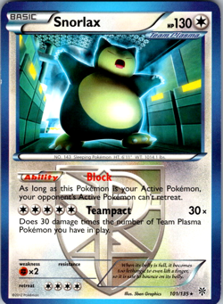 Snorlax 101/135 - 2013 Pokemon Black & White Plasma Storm - Rare - Image 1
