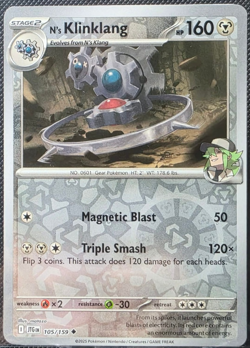 N's Klinklang 105/159 Reverse Holo Journey Together JTG NM/M Pokemon TCG - Image 1
