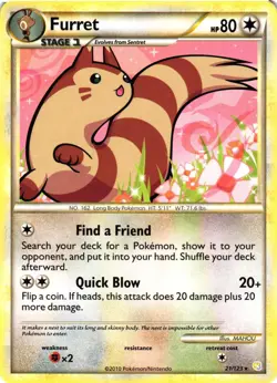 Pokemon TCG Furret Heartgold Soulsilver 21/123 Regular Rare MP - Image 1