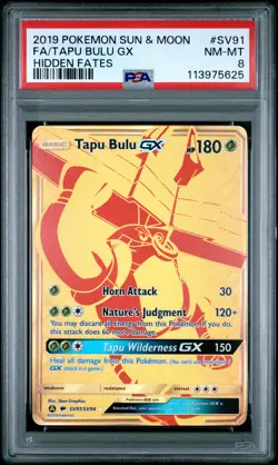 2019 POKEMON SUN & MOON HIDDEN FATES #SV91 FULL ART/TAPU BULU GX PSA 8 - Image 1