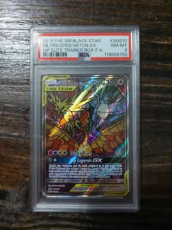 2019 POKEMON SM210 BLCK STAR PROMO FULL ART/MOLTRES & ZAPDOS & ARTICUNO GX PSA 8 - Image 1