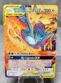 Pokemon TCG card Moltres, Zapdos,Articuno GX 44/68 Hidden Fates Holo Ultra Rare - Image 1