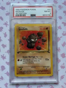 Pokemon Card Geodude 47/62 Fossil 1st Edition WOTC PSA 8 NM MINT - Image 1