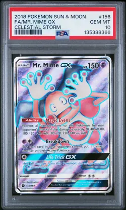 2018 POKEMON SUN & MOON CELESTIAL STORM #156 FULL ART/MR. MIME GX PSA 10 - Image 1