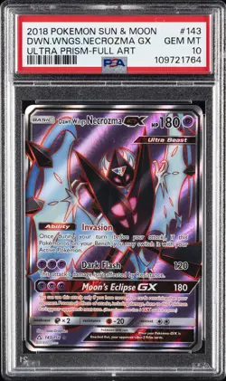 2018 POKEMON SUN & MOON ULTRA PRISM #143 FULL ART/DAWN WINGS NECROZMA GX PSA 10 - Image 1