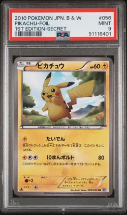 2010 POKEMON JPN B&W 1ST ED-SECRET #056 PIKACHU-FOIL PSA 9 - Image 1