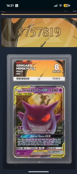 Pokemon TCG Gengar & Mimikyu GX 53/181 Sun Moon Team Up Card Ultra Rare - Ace 8 - Image 3