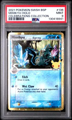 PSA 9 Mimikyu Holo SWSH136 Celebrations Collection Black Star Promo Pokemon - Image 1