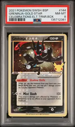 2021 POKEMON SWSH BLACK STAR PROMO 144 GRENINJA-GOLD STAR CELEBRATIONS ETB PSA 8 - Image 1