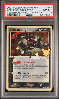2021 POKEMON SWSH BLACK STAR PROMO 144 GRENINJA-GOLD STAR CELEBRATIONS ETB PSA 8 - Image 1