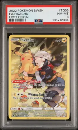 2022 POKEMON SWORD & SHIELD LOST ORIGIN TG05 FULL ART/PIKACHU PSA 8 - Image 1