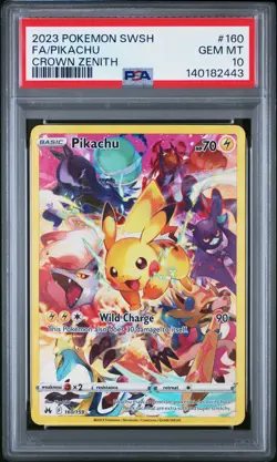 2023 POKEMON SWORD & SHIELD CROWN ZENITH #160 FULL ART/PIKACHU PSA 10 - Image 1