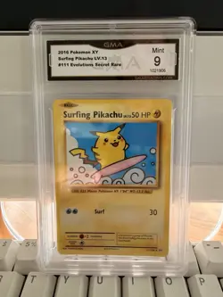 2016 POKEMON XY EVOLUTIONS SURFING PIKACHU SECRET RARE GMA 9 MINT #1021906 - Image 1