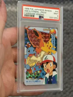 1998 POKEMON JAPANESE BANDAI CARDDASS VENDING #45 ASH & OTHERS PRISM PSA 9 MINT - Image 3
