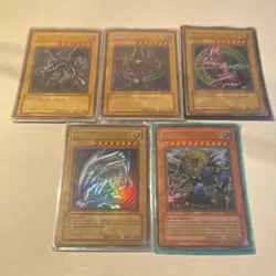Yu-Gi-Oh! Holo 1st Edition Lot - Red-Eyes, Dark Magician, Blue-Eyes - 5 Cards - Image 1