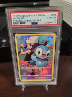 2019 POKEMON SUN & MOON COSMIC ECLIPSE SECRET #239 FULL ART/PIPLUP PSA 10 - Image 1