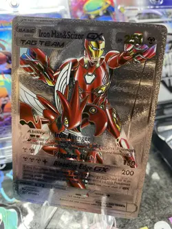 Iron Man & Scizor GX Silver Foil Fan Art Vinyl Collector Pokemon Display Card - Image 1