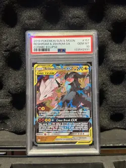 2019 POKEMON RESHIRAM & ZEKROM GX COSMIC ECLIPSE 157/236 PSA 10 - Image 1