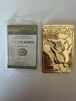 #25 Pikachu Pokemon 1999 23k Gold Plated Card COA & PokeBall from Burger King - Image 1